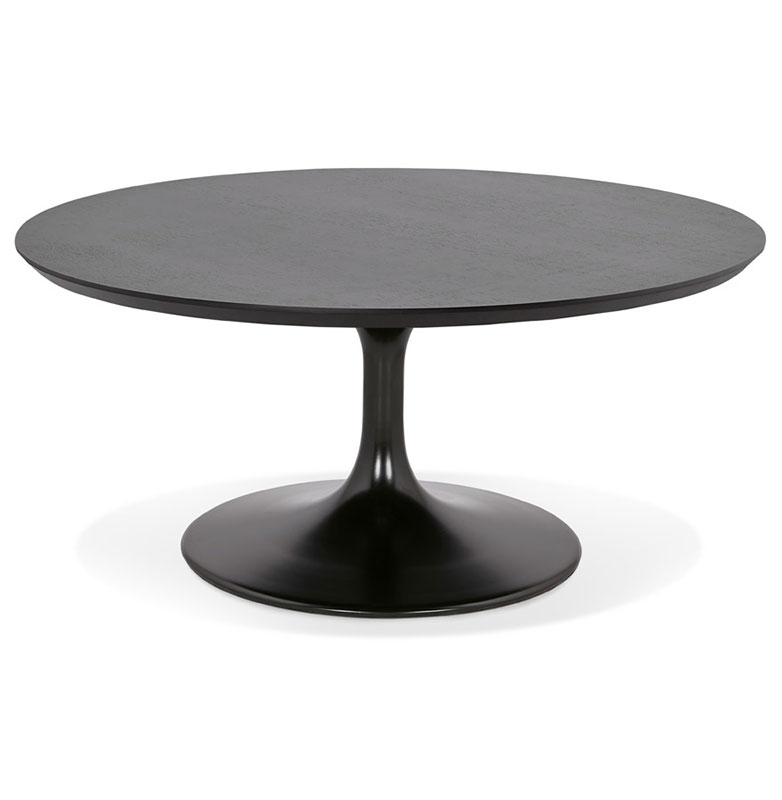 Table basse ronde 'KONTOUR BLACK MINI' en bois noir et pied en métal noir - Ø 90 cm