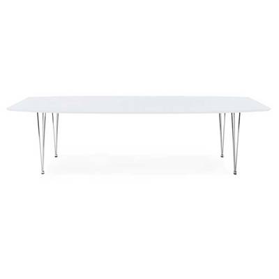Table à diner / de réunion extensible 'Rym' blanche laquée 4 pieds métal chromé - 170(270) x 100 cm