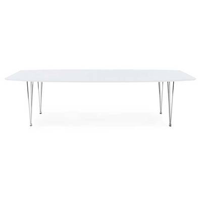 Table / table de réunion extensible 'Rym' blanche laquée 4 pieds métal chromé - 170(270) x 100 cm
