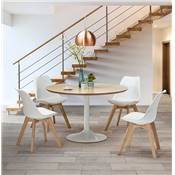 Table à diner / de réunion design ronde 'Bjork' plateau bois pied central métal blanc – Ø 120 cm