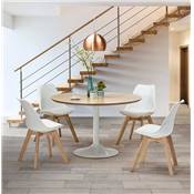 Table / table de réunion design ronde 'Bjork' plateau bois pied central métal blanc – Ø 120 cm