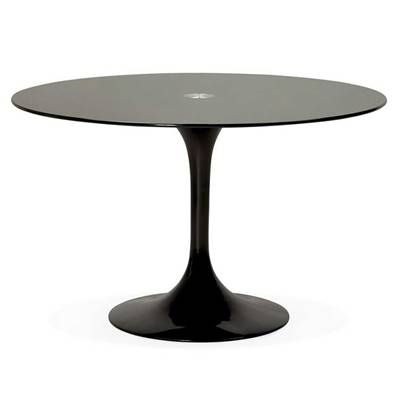 Table à diner / réunion ronde 'Svart' verre trempé noir pied central métal noir – Ø 120 cm