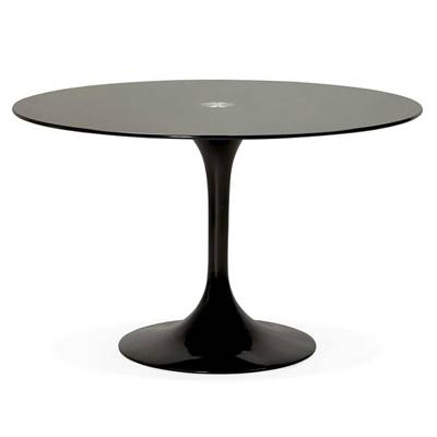 Table / table de réunion ronde 'Svart' verre trempé noir pied central métal noir – Ø 120 cm