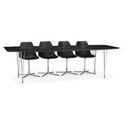 Table / table de réunion extensible 'Rym' noire en bois 4 pieds métal chromé - 170(270) x 100 cm