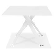 Table de salle à manger 'Tepee Verre' plateau en verre trempé blanc pieds métal blanc - 200 x 100 cm