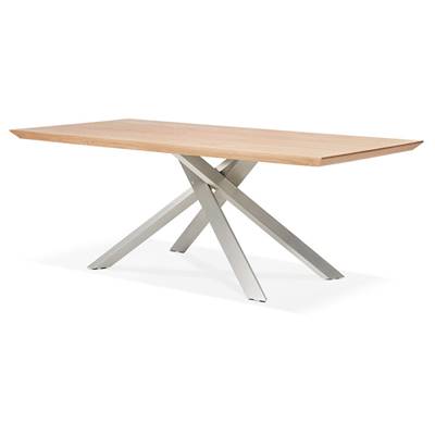 Table de salle à manger design 'Tepee Wood' plateau bois naturel pieds acier brossé - 200 x 100 cm