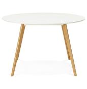 Table / table de réunion scandinave ronde 'Solnä' plateau bois blanc 4 pieds bois – Ø 120 cm