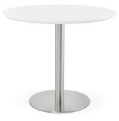 Petite table / table de réunion ronde 'Elea' blanche en bois pied central acier brossé - Ø 90 cm