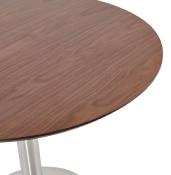 Petite table / table de réunion ronde 'Elea' plateau noyer pied central acier brossé - Ø 90 cm