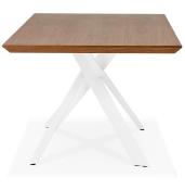 Table de salle à manger design 'Tepee Wood' plateau noyer pieds en métal blanc - 200 x 100 cm