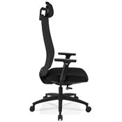 Fauteuil de bureau design à roulettes et dossier haut 'PDG' en tissu maillé noir avec pieds noir
