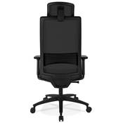 Fauteuil de bureau design à roulettes et dossier haut 'PDG' en tissu maillé noir avec pieds noir