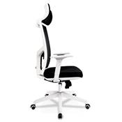 Fauteuil de bureau design à roulettes dossier haut 'TWICE' tissu noir structure blanche pieds blanc