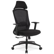 Fauteuil de bureau design à roulettes dossier haut 'OFFICE' tissu et tissu maillé noir pieds noir