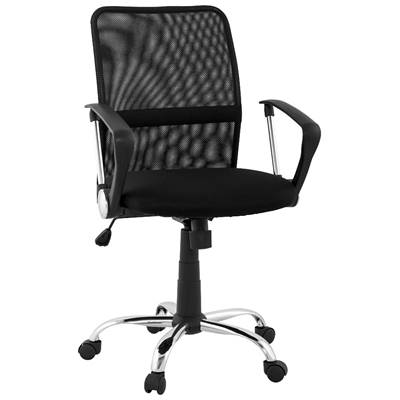 Fauteuil de bureau design à roulettes dossier bas 'SEDUTA' tissu noir resillé pieds en métal chromé