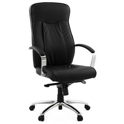 Fauteuil de bureau design à roulettes et dossier haut 'LEADER' noir avec pieds en métal chromé