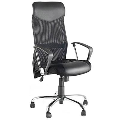 Fauteuil de bureau design à roulettes dossier haut 'CAPO' noir tissu résille pieds en métal chromé