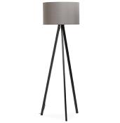 Lampadaire trépied scandinave 'Stätiv' abat-jour en tissu gris 3 pieds en métal noir