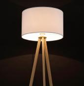Lampadaire trépied scandinave 'Stätiv' abat-jour en tissu blanc 3 pieds en bois naturel