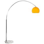 Lampadaire design 'Arc XL' abat-jour orange structure en mtal chrom socle en marbre