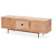 Meuble TV design 'EXPLOR' en bois d'Acacia naturel 3 portes avec pieds en métal thermolaqué noir