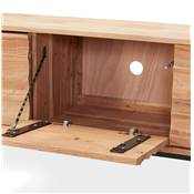 Meuble TV design 'EXPLOR' en bois d'Acacia naturel 3 portes avec pieds en métal thermolaqué noir