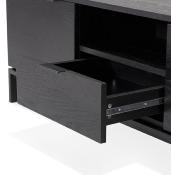 Meuble TV design 'SEANCE' en bois noir 2 portes et 1 tiroir avec pieds en métal thermolaqué noir