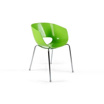 Chaise design 'Mosquito' verte avec 4 pieds en métal chromé