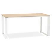 Bureau de direction droit design 'Business' bois naturel pieds métal blanc et chromé – 160 x 80 cm