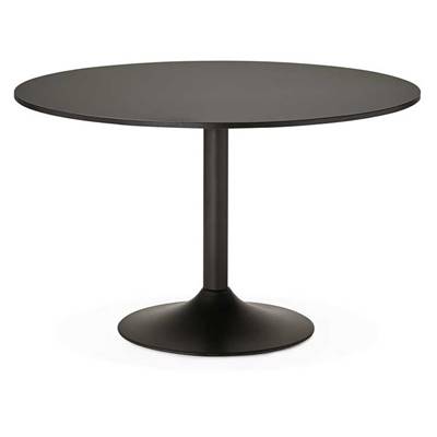 Table à diner / salle de réunion ronde 'Kaza' plateau bois noir pied central métal noir – Ø 120 cm