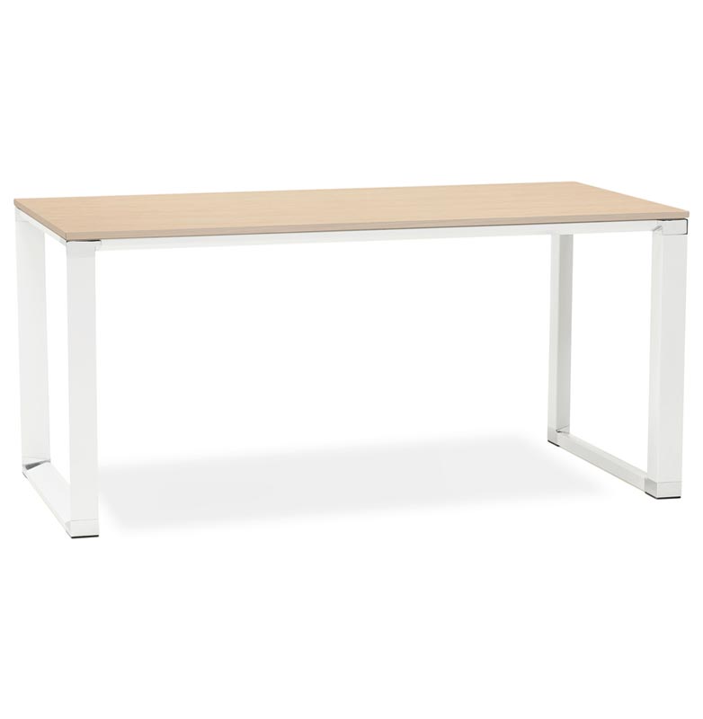Bureau de direction droit design 'Business' bois naturel pieds métal blanc et chromé – 160 x 80 cm