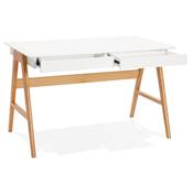 Petit bureau droit / table de travail design 'CHILD' blanc en bois pieds bois naturel - 120 x 70 cm