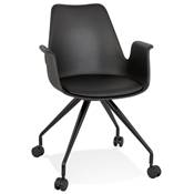 Petite chaise de bureau à accoudoirs design à roulettes 'KOOL' noire avec pieds en métal noir