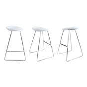 Tabouret de bar design 'Comète' blanc avec pieds tréteaux en métal chromé