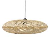Suspension design ronde 'FLAT BALL' abat jour en bambou structure en métal noir réglable - Ø 50 cm