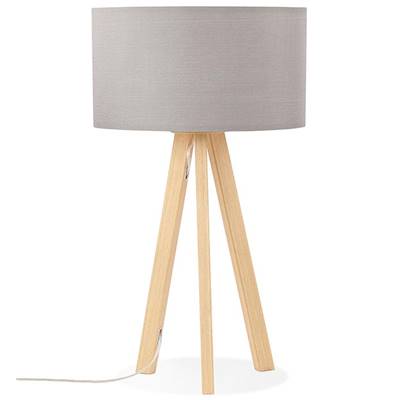 Lampe à poser scandinave trépied 'Stätiv' abat-jour gris 3 pieds en bois naturel