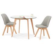 Petite table à diner ronde scandinave 'LITEN' plateau en verre et 4 pieds bois naturel - Ø 100 cm