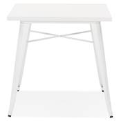 Table de salle à manger carré style industriel 'ALBANE' plateau et pieds en métal blanc - 76 x 76 cm