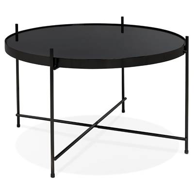 Table basse ronde 'ELEMENTO MEDIUM' plateau en verre noir et 4 pieds en métal noir - Ø 60 cm
