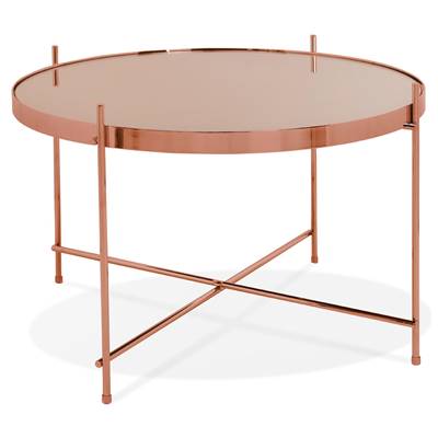 Table basse ronde 'ELEMENTO MEDIUM' plateau en verre miroir cuivré 4 pieds en métal cuivré - Ø 60 cm