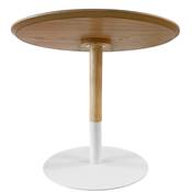 Table basse design ronde 'HIGH DUBELZON' tablette en bois et pied central en métal blanc - Ø 48 cm