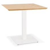 Petite table industriel carrée 'FERRO' en bois naturel pied central en métal blanc – 68 x 68 cm