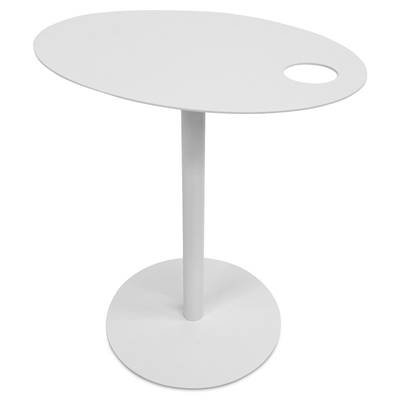 Table d'appoint guéridon design ovale 'DRINK' tablette et pied central en métal blanc - 42 x 31 cm