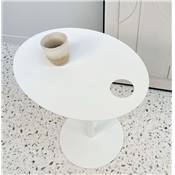 Table d'appoint guéridon design ovale 'DRINK' tablette et pied central en métal blanc - 42 x 31 cm