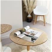 Table d'appoint guéridon design ronde 'DUBELZON' tablette bois pied central métal blanc - Ø 40 cm