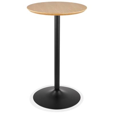 Table de bar haute ronde 'CONTY' en bois naturel avec pied central en métal noir – Ø 60 cm