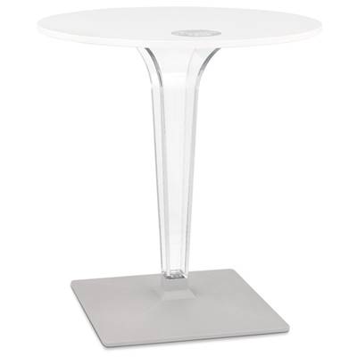 Table design ronde intérieur / extérieur 'RAMO' blanc pied central transparent et gris - Ø 80 cm