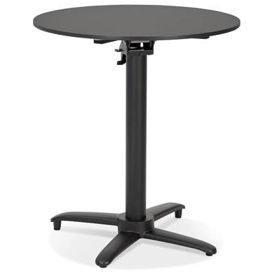 Table de salle à manger ronde pliante industriel 'BARRA 2.0' bois noir pied central en métal noir – Ø 68 cm
