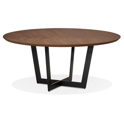 Table de salle à manger ronde 'VÄN' plateau finition noyer et pieds en métal noir - Ø 120 cm