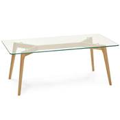 Table basse de salon scandinave rectangulaire 'Kaffetäbel' plateau verre 4 pieds bois – 120 x 60 cm